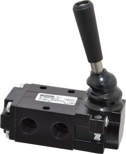 Parker - 0.83 CV Rate, 1/4" NPT Inlet Direct Air 4 Mechanical Spool Valve - 3 Way, 2 Position NC, 150 Max psi, Lever Manual Return - Eagle Tool & Supply