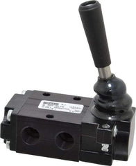 Parker - 0.83 CV Rate, 1/4" NPT Inlet Direct Air 4 Mechanical Spool Valve - 3 Way, 2 Position NC, 150 Max psi, Lever Manual Return - Eagle Tool & Supply
