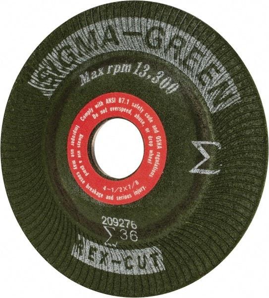 Rex Cut Product - 36 Grit, 4-1/2" Wheel Diam, 7/8" Arbor Hole, Type 27 Depressed Center Wheel - Ceramic, 13,300 Max RPM, Compatible with Angle Grinder - Eagle Tool & Supply