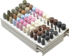 Grier Abrasives - 72 Piece Aluminum Oxide Vitrified Mounted Stone Abrasive Point Set - Includes Shapes B & W, Coarse, Medium & Fine Grade, 1/8" Diam x 1-1/2" Long Shank - Eagle Tool & Supply