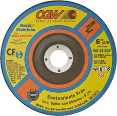 Camel Grinding Wheels - 24 Grit, 4-1/2" Wheel Diam, 1/8" Wheel Thickness, Type 27 Depressed Center Wheel - Coarse Grade, Aluminum Oxide, Resinoid Bond, 13,300 Max RPM - Eagle Tool & Supply