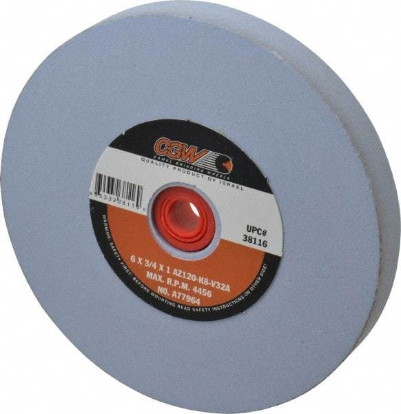 Camel Grinding Wheels - 120 Grit Aluminum Oxide Bench & Pedestal Grinding Wheel - 6" Diam x 1" Hole x 3/4" Thick, 4456 Max RPM, K Hardness, Fine Grade , Vitrified Bond - Eagle Tool & Supply