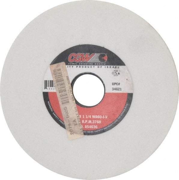 Camel Grinding Wheels - 7" Diam x 1-1/4" Hole x 1/2" Thick, J Hardness, 60 Grit Surface Grinding Wheel - Aluminum Oxide, Type 1, Medium Grade, 3,760 Max RPM, Vitrified Bond, No Recess - Eagle Tool & Supply