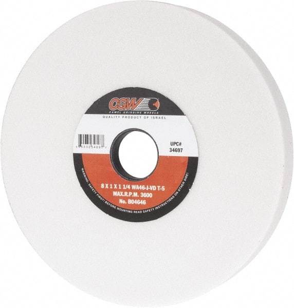 Camel Grinding Wheels - 8" Diam x 1-1/4" Hole x 1" Thick, J Hardness, 46 Grit Surface Grinding Wheel - Aluminum Oxide, Type 5, Coarse Grade, 3,600 Max RPM, Vitrified Bond, One-Side Recess - Eagle Tool & Supply