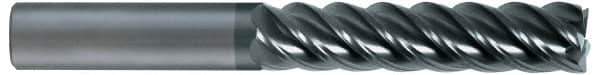 SGS - 3/8", 5 Flute, Single End, Solid Carbide, 0.03" Corner Radius End Mill - 2-1/2" OAL, 45° Helix, Right Hand Flute, 1" LOC, Right Hand Cut - Eagle Tool & Supply