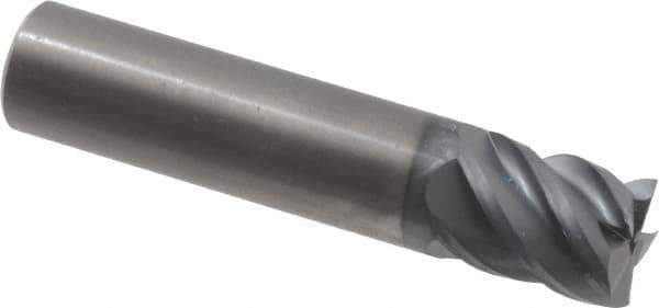 SGS - 5/8", 3/4" LOC, 5/8" Shank Diam, 3" OAL, 5 Flute, Solid Carbide Square End Mill - Single End, AlTiN Finish, Spiral Flute, 45° Helix, Right Hand Cut, Right Hand Flute, Series 55 - Eagle Tool & Supply