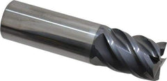 SGS - 3/4", 1" LOC, 3/4" Shank Diam, 3" OAL, 5 Flute, Solid Carbide Square End Mill - Single End, AlTiN Finish, Spiral Flute, 45° Helix, Right Hand Cut, Right Hand Flute, Series 55 - Eagle Tool & Supply