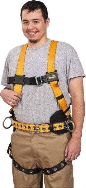 Miller - 400 Lb Capacity, Size Universal, Full Body Construction Safety Harness - Polyester, Side D-Ring, Tongue Leg Strap, Mating Chest Strap, Yellow/Black - Eagle Tool & Supply