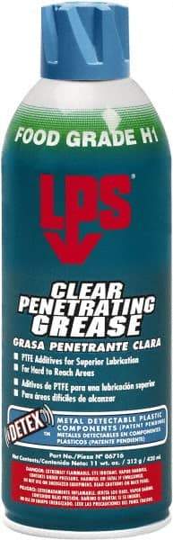 LPS - 11 oz Aerosol w/ PTFE Penetrating Grease - Clear, Food Grade, 400°F Max Temp, - Eagle Tool & Supply