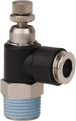 PRO-SOURCE - 3/8" NPT x 5/16" Tube OD Right Angle Flow Control Valve - 0 to 113.76 psi & Techno Polymer, Brass, Steel Material - Eagle Tool & Supply