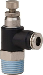 PRO-SOURCE - 3/8" NPT x 1/4" Tube OD Right Angle Flow Control Valve - 0 to 113.76 psi & Techno Polymer, Brass, Steel Material - Eagle Tool & Supply