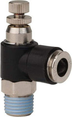 PRO-SOURCE - 1/4" NPT x 5/16" Tube OD Right Angle Flow Control Valve - 0 to 113.76 psi & Techno Polymer, Brass, Steel Material - Eagle Tool & Supply