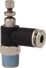 PRO-SOURCE - 1/8" NPT x 5/32" Tube OD Right Angle Flow Control Valve - 0 to 113.76 psi & Techno Polymer, Brass, Steel Material - Eagle Tool & Supply