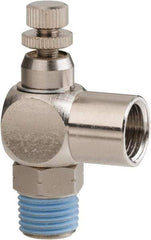 PRO-SOURCE - 1/4" Male NPT x 1/4" Female NPT Right Angle Flow Control Valve - 0 to 113.76 psi & Nickel Plated Brass Material - Eagle Tool & Supply