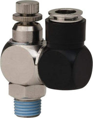 Value Collection - 1/4" Male NPT x 3/8" Tube OD Flow Control Offset Inline Valve - 0 to 113.76 psi & Techno Polymer, Brass, Steel Material - Eagle Tool & Supply