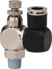 Value Collection - 1/8" Male NPT x 5/16" Tube OD Flow Control Offset Inline Valve - 0 to 113.76 psi & Techno Polymer, Brass, Steel Material - Eagle Tool & Supply