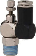 Value Collection - 1/8" Male NPT x 5/32" Tube OD Flow Control Offset Inline Valve - 0 to 113.76 psi & Techno Polymer, Brass, Steel Material - Eagle Tool & Supply