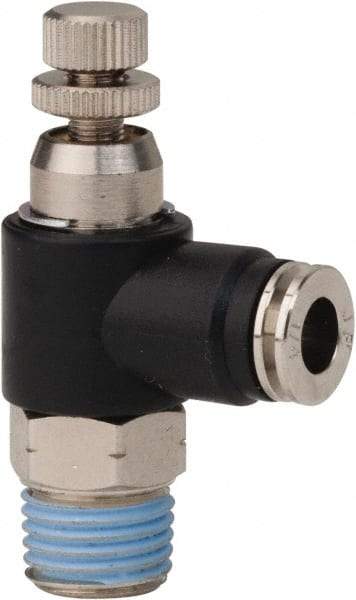 PRO-SOURCE - 1/4" Male NPT x 1/4" Tube OD Compact Banjo Valve - 0 to 113.76 psi & Techno Polymer, Brass, Steel Material - Eagle Tool & Supply