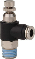 PRO-SOURCE - 1/4" Male NPT x 1/4" Tube OD Compact Banjo Valve - 0 to 113.76 psi & Techno Polymer, Brass, Steel Material - Eagle Tool & Supply