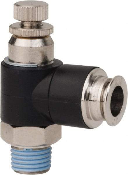 PRO-SOURCE - 1/4" Male NPT x 3/8" Tube OD Compact Banjo Valve - 0 to 113.76 psi & Techno Polymer, Brass, Steel Material - Eagle Tool & Supply