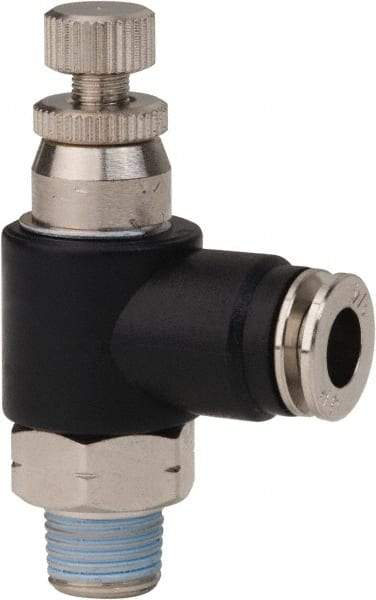 PRO-SOURCE - 1/8" Male NPT x 1/4" Tube OD Compact Banjo Valve - 0 to 113.76 psi & Techno Polymer, Brass, Steel Material - Eagle Tool & Supply