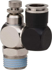 PRO-SOURCE - 1/2" Male NPT x 1/2" Tube OD Flow Control Offset Inline Valve - 0 to 113.76 psi & Techno Polymer, Brass, Steel Material - Eagle Tool & Supply