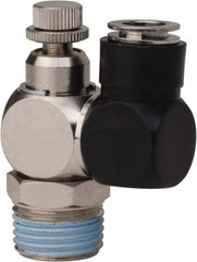 Value Collection - 1/2" Male NPT x 3/8" Tube OD Flow Control Offset Inline Valve - 0 to 113.76 psi & Techno Polymer, Brass, Steel Material - Eagle Tool & Supply
