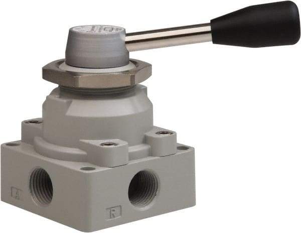 Value Collection - 1/2" NPT Manual Mechanical Valve - 4-Way, 3 Position with I Panel Nut, 0.976 CV Rate & 127.98 Max psi - Eagle Tool & Supply