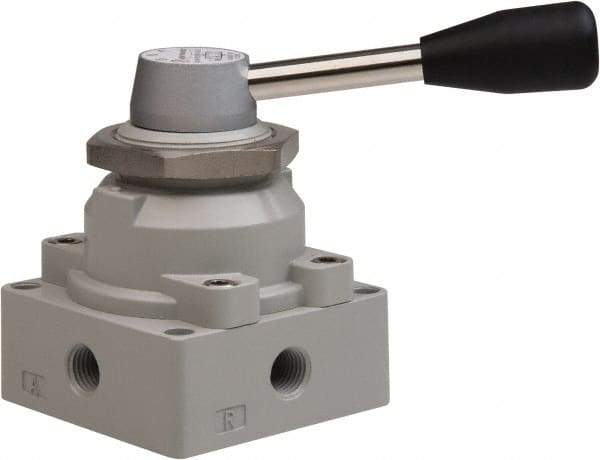 Value Collection - 1/4" NPT Manual Mechanical Valve - 4-Way, 3 Position with I Panel Nut, Lever, 0.98 CV Rate & 127.98 Max psi - Eagle Tool & Supply