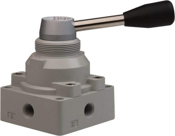 PRO-SOURCE - 1/4" NPT Manual Mechanical Valve - 4-Way, 3 Position, Lever, 0.98 CV Rate & 127.98 Max psi - Eagle Tool & Supply