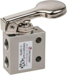 PRO-SOURCE - 1/8" NPT 3 Way, 2 Position Mini Mechanical Valve - 0.298 CV Rate, 7 CFM, 127.98 Max psi, Finger Button/Spring Actuator - Eagle Tool & Supply