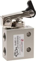 Value Collection - 1/8" NPT 3 Way, 2 Position Mini Mechanical Valve - 0.298 CV Rate, 7 CFM, 127.98 Max psi, One Way Roller/Spring Actuator - Eagle Tool & Supply