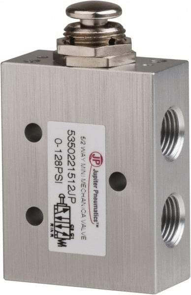 PRO-SOURCE - 1/8" NPT 5-Way, 2 Position Mini Mechanical Valve - 0.34 CV Rate, 9 CFM, 127.98 Max psi, Palm Button/Spring Actuator - Eagle Tool & Supply