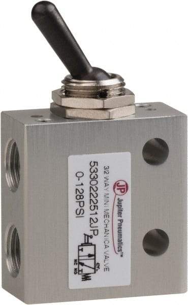 PRO-SOURCE - 1/8" NPT 3 Way, 2 Position Mini Mechanical Valve - 0.298 CV Rate, 7 CFM, 127.98 Max psi, Toggle/Manual Actuator - Eagle Tool & Supply