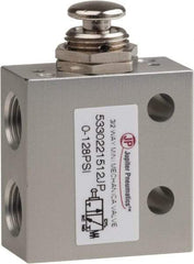 PRO-SOURCE - 1/8" NPT 3 Way, 2 Position Mini Mechanical Valve - 0.298 CV Rate, 7 CFM, 127.98 Max psi, Palm Button/Spring Actuator - Eagle Tool & Supply