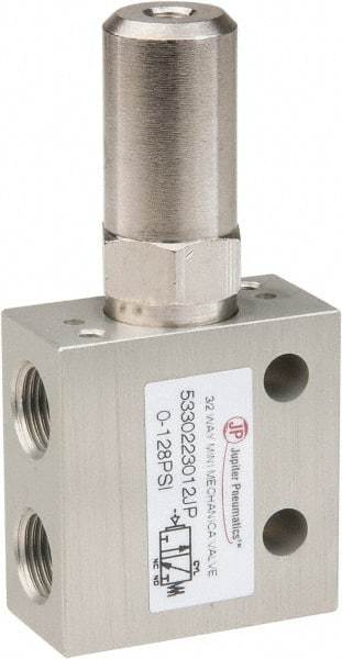 PRO-SOURCE - 1/8" NPT 3 Way, 2 Position Mini Mechanical Valve - 0.298 CV Rate, 7 CFM, 127.98 Max psi, Air Pilot/Spring Actuator - Eagle Tool & Supply