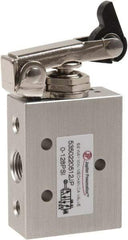 Value Collection - 1/8" NPT 5 Way, 2 Position Mini Mechanical Valve - 0.34 CV Rate, 9 CFM, 127.98 Max psi, One Way Roller/Spring Actuator - Eagle Tool & Supply