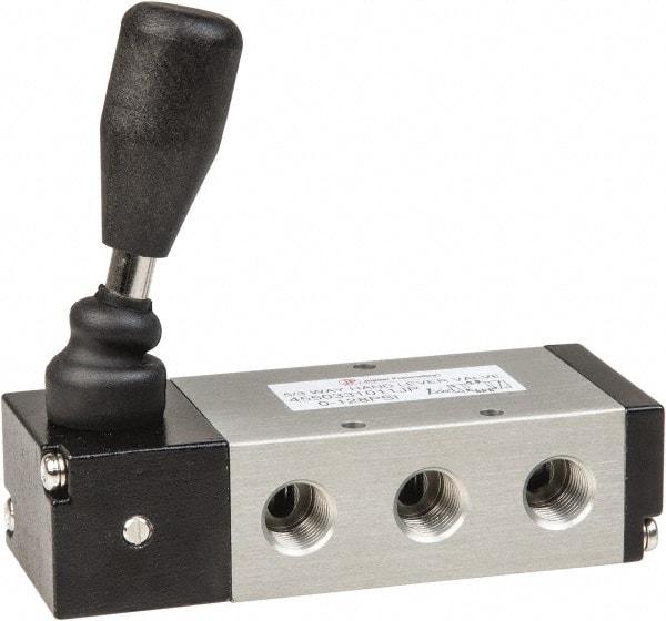 PRO-SOURCE - 1/4" NPT Manual Mechanical Valve - 5-Way, 3 Position, Lever/Detent, 0.98 CV Rate & 127.98 Max psi - Eagle Tool & Supply