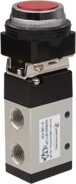 PRO-SOURCE - 1/4" NPT Mechanically Operated Air Valve - 3 Way, 2 Position, Flush Palm Button/Spring, 0.98 CV Rate & 127.98 Max psi - Eagle Tool & Supply