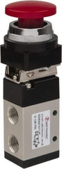 PRO-SOURCE - 1/4" NPT Mechanically Operated Air Valve - 3 Way, 2 Position, Palm Button/Spring, 0.98 CV Rate & 127.98 Max psi - Eagle Tool & Supply