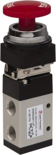 PRO-SOURCE - 1/4" NPT Mechanically Operated Air Valve - 3 Way, 2 Position, Palm Button/Manual, 0.98 CV Rate & 127.98 Max psi - Eagle Tool & Supply