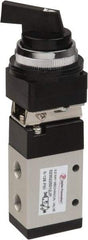 Value Collection - 1/8" NPT Mechanically Operated Air Valve - 3 Way, 2 Position, Long Selector/Manual, 0.76 CV Rate & 127.98 Max psi - Eagle Tool & Supply