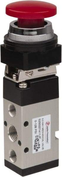 PRO-SOURCE - 1/4" NPT Mechanically Operated Air Valve - 5-Way, 2 Position, Palm Button/Spring, 0.98 CV Rate & 127.98 Max psi - Eagle Tool & Supply