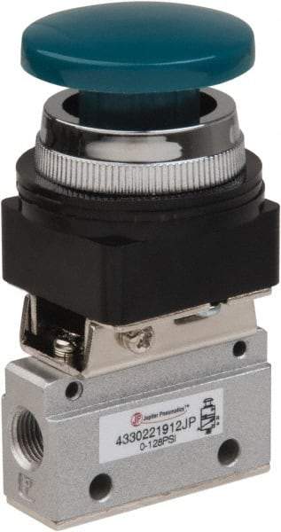 PRO-SOURCE - 1/8" NPT Mechanically Operated Air Valve - 3 Way, 2 Position, Palm Button/Spring, 0.1 CV Rate & 127.98 Max psi - Eagle Tool & Supply