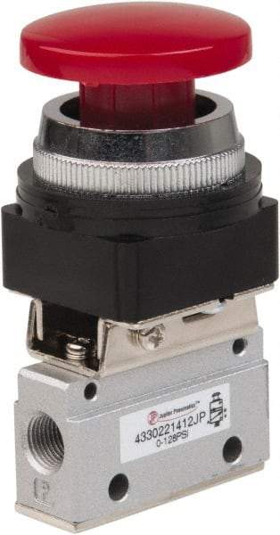 PRO-SOURCE - 1/8" NPT Mechanically Operated Air Valve - 3 Way, 2 Position, Palm Button/Spring, 0.1 CV Rate & 127.98 Max psi - Eagle Tool & Supply