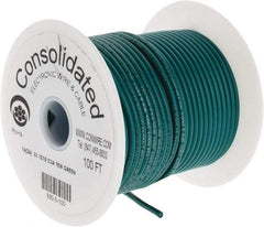 Made in USA - 16 AWG, 26 Strand, 100' OAL, Tinned Copper Hook Up Wire - Green PVC Jacket, 0.117" Diam - Eagle Tool & Supply