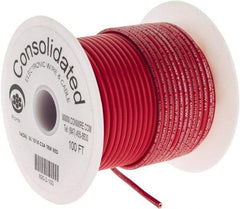 Made in USA - 16 AWG, 26 Strand, 100' OAL, Tinned Copper Hook Up Wire - Red PVC Jacket, 0.117" Diam - Eagle Tool & Supply