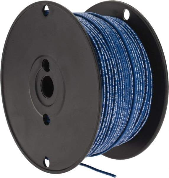 Made in USA - 18 AWG, 16 Strand, 500' OAL, Tinned Copper Hook Up Wire - Blue PVC Jacket, 0.106" Diam - Eagle Tool & Supply