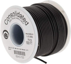 Made in USA - 16 AWG, 26 Strand, 100' OAL, Tinned Copper Hook Up Wire - Black PVC Jacket, 0.092" Diam - Eagle Tool & Supply