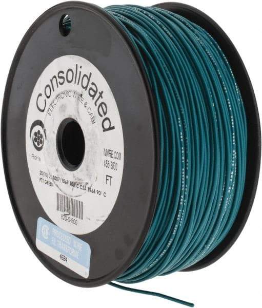 Made in USA - 20 AWG, 10 Strand, 500' OAL, Tinned Copper Hook Up Wire - Green PVC Jacket, 0.07" Diam - Eagle Tool & Supply